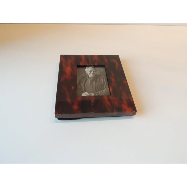 Vintage Black & Orange Faux Tortoise Shell Decorative Picture Frame For Sale - Image 4 of 4