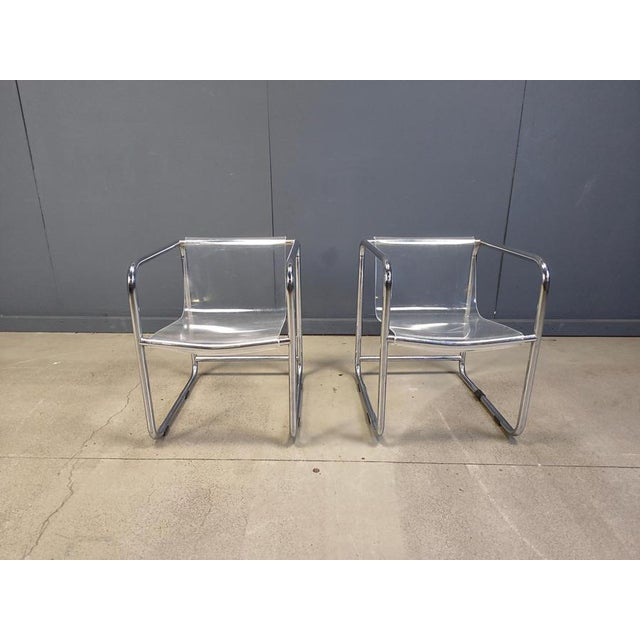 Acrylic Glass and Tubular Chrome Armchairs, 1970s, Set of 2 For Sale - Image 12 of 14