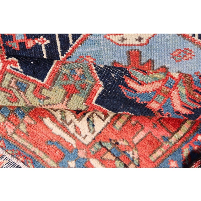 Antique Heriz Serapi Runner With Colorful Highly Stylized Medallion Design For Sale - Image 12 of 13