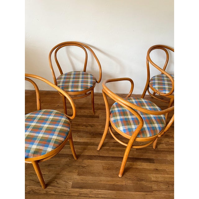 Set of 4 Thonet B9 Bentwood Armchairs, Reupholstered in Vintage Hoffman California Plaid Fabric For Sale In San Diego - Image 6 of 12