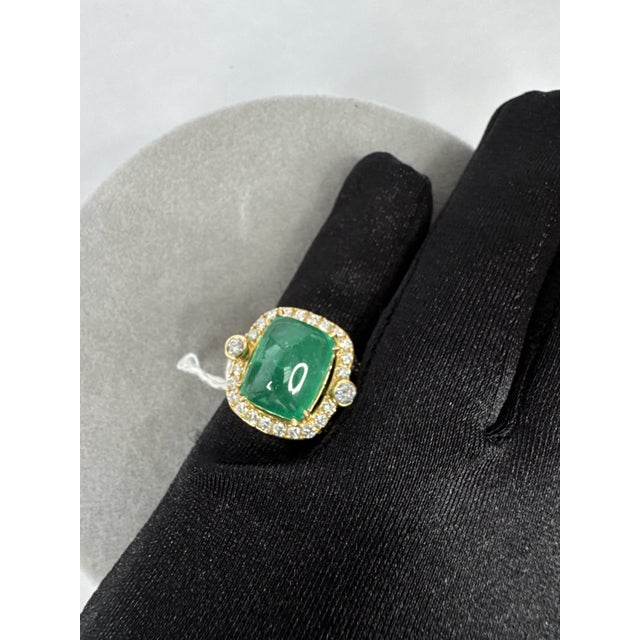 Early 21st Century 8.00 CTW Vintage Style Emerald & Diamond Halo Ring 18k Yellow Gold, Size 6 For Sale - Image 5 of 6