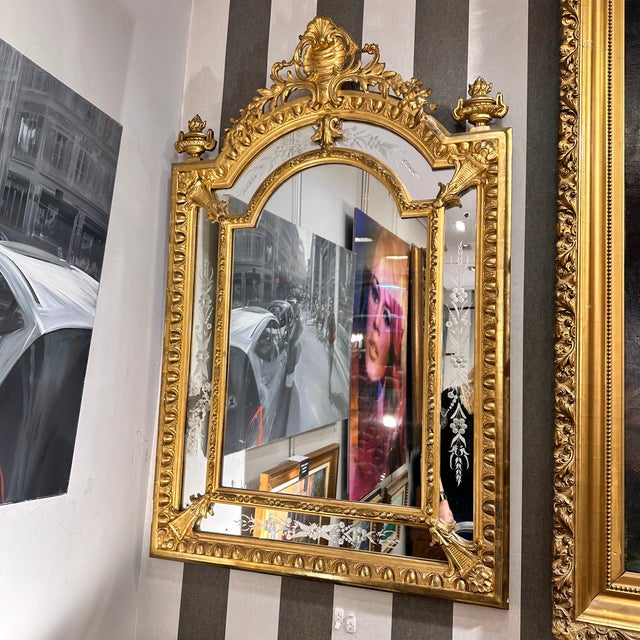 Wood Napoleon III Carved and Gilded Wood Wall Mirror, France, 1880s For Sale - Image 7 of 18