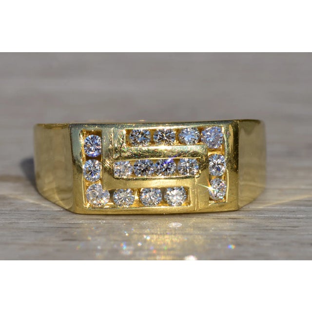 Gentlemen's 18K Geometric Channel Set Diamond Ring For Sale - Image 4 of 11