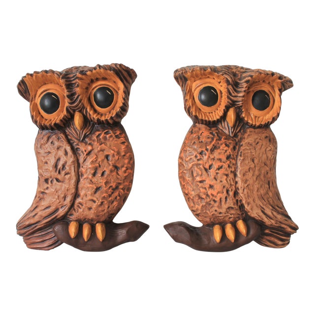 Vintage Ceramic Owl Wall Hangings - a Pair For Sale