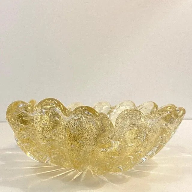 Glass Midcentury Italian Murano Attributed Champagne Art Glass Clamshell Dish For Sale - Image 7 of 12