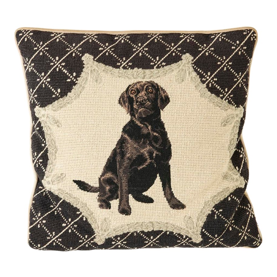 Vintage Chocolate Lab Needlepoint Pillow | Chairish