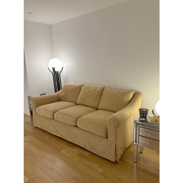 Early 21st Century Ralph Lauren Classic Velveteen Three-Seat Sofa With Skirt For Sale - Image 5 of 6