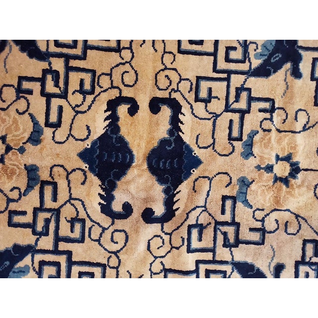 1900s Beige Geometric Antique Chinese Peking Rug 6'2" X 8'9" Handknotted Wool Carpet For Sale - Image 4 of 5