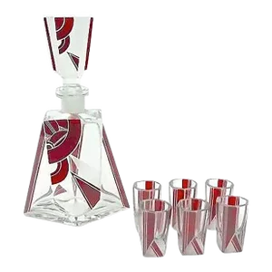 Art Deco Karl Palda Crystal/Enamel Liquor Set - Set of 7