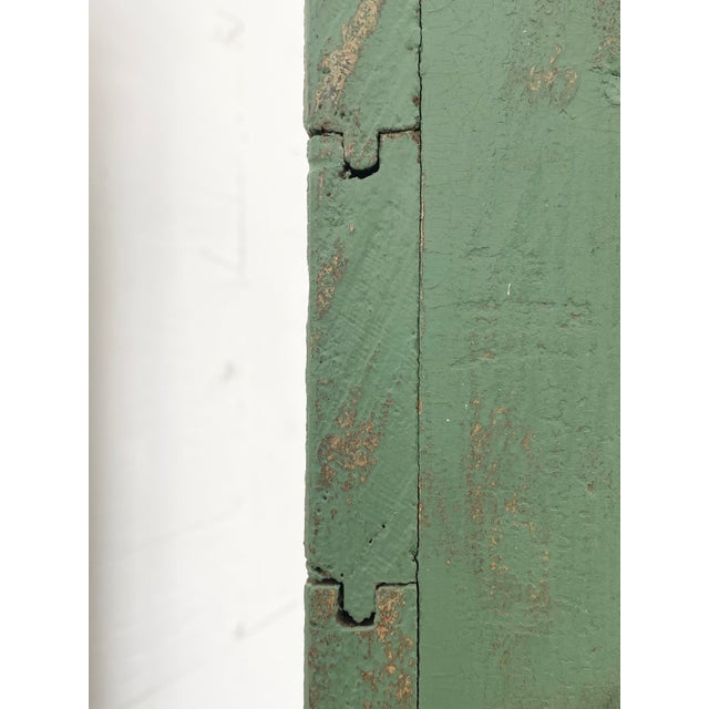 Primitive Painted Green Four Door Cabinet With Original Brass Sliding Lock For Sale - Image 17 of 18