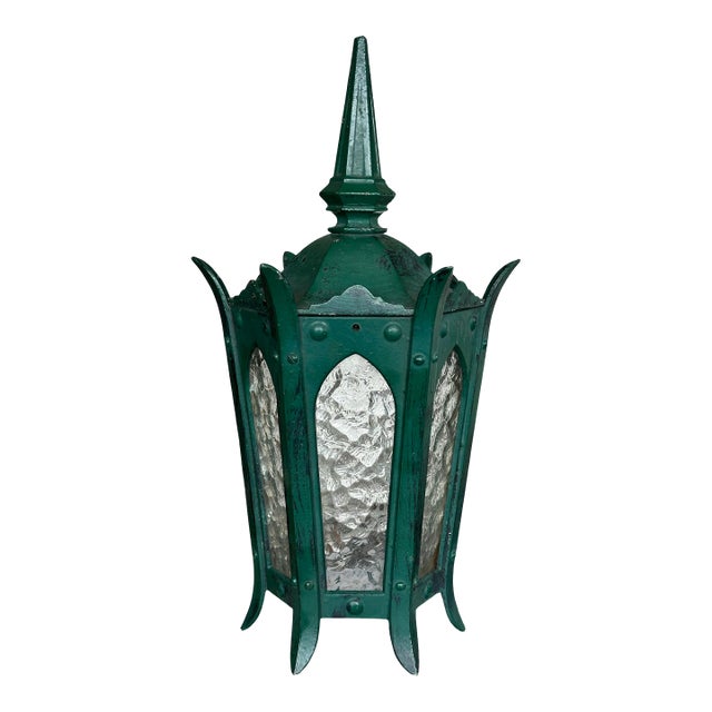 Salvaged Cast Iron Lantern in Emerald Green For Sale