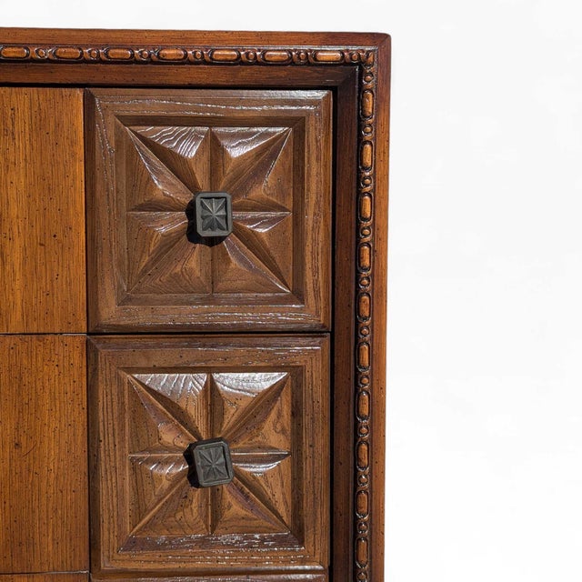 1970s 1970s Brutalist Lowboy Dresser With Sculptural Geometric Facade For Sale - Image 5 of 18