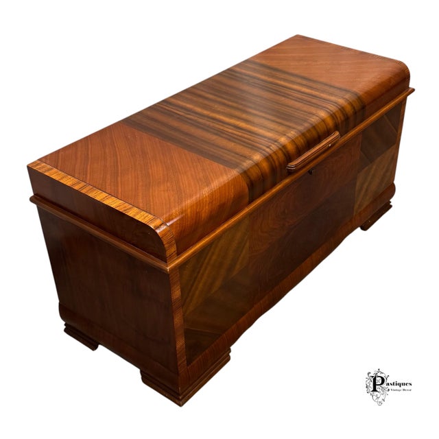 Wood Vintage Lane Art Deco Style Mahogany & Burlwood Cedar Lined Trunk / Blanket Chest For Sale - Image 7 of 12