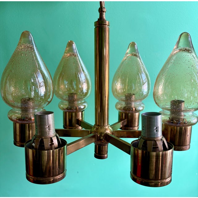 Mid 20th Century Danish Modern Brass and Glass Chandelier For Sale - Image 13 of 13