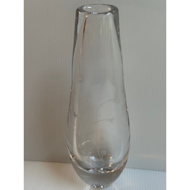 1960s Kosta Boda Sign Blown Glass Vase With Floral Etching 9.5" Tall Design by Goran Warff For Sale In New York - Image 6 of 12