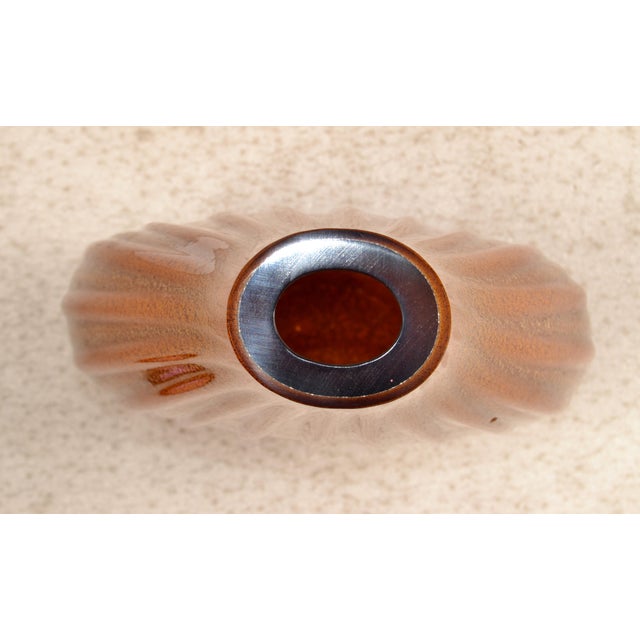 1960s Seguso Murano Blown Fluted Amber Gold Encased Large Vase For Sale - Image 11 of 16