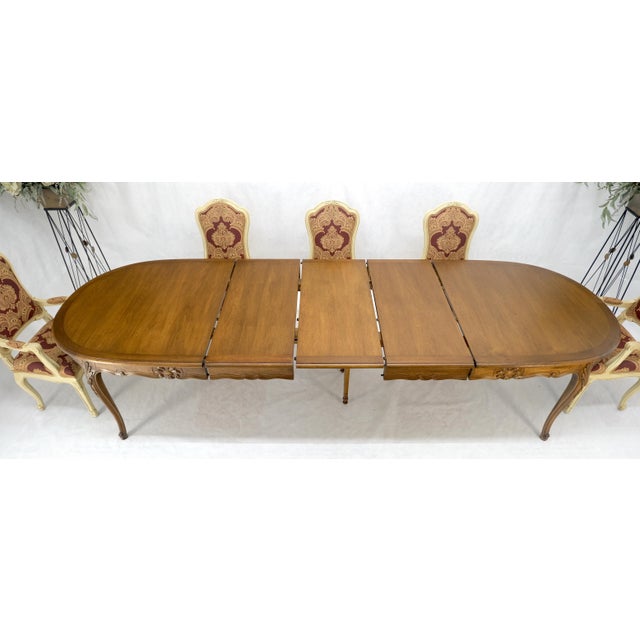 Wood 8 Carved Dining Chairs Walnut Table 3x18" Leaves Overall 132" Long Dining Set For Sale - Image 7 of 12