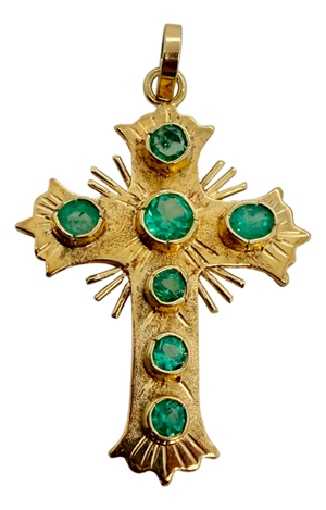 Vintage 14k Gold Emerald Latin Cross Pendant