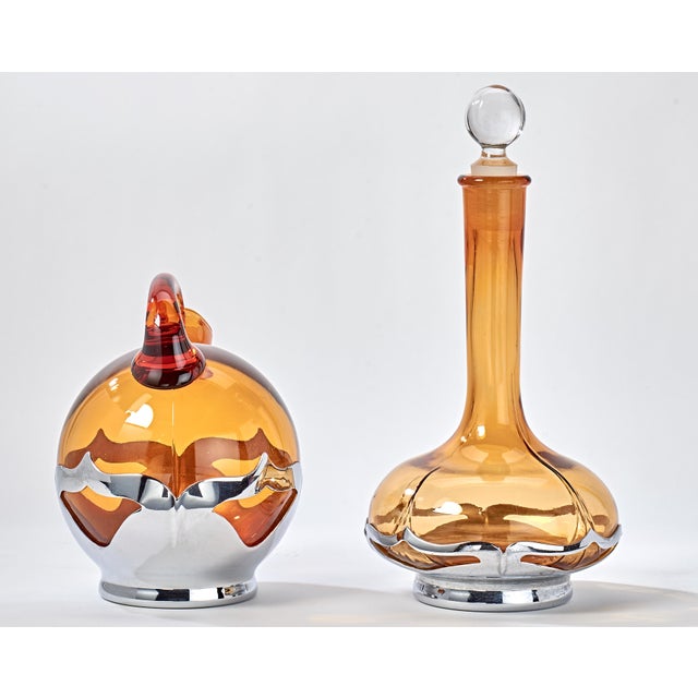 Pair of 1930's Krome Kraft Decanters - Orange - By Farber Bros For Sale - Image 4 of 6
