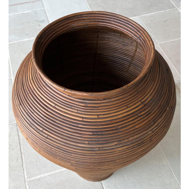 Late 20th-Century Gabriella Crespi-Style Pencil Reed Rattan Pithos-Shape Floor Vase For Sale - Image 14 of 18
