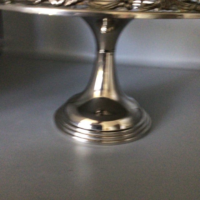 Vintage Silver Plated Cake Pedestal Serving Platter With Grape Design For Sale - Image 10 of 12