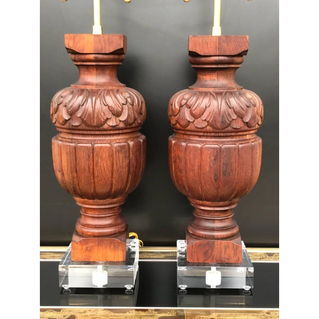 Pair of architectural baluster fragments mounted as lamps. Style: American Empire