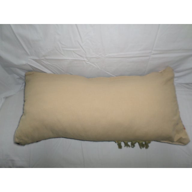 Textile Vintage Rustic Farmhouse Decor Kilim Turkish Wool Bolster /Lumbar Pillow For Sale - Image 7 of 9
