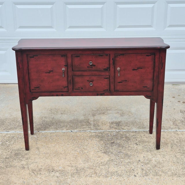 Distressed Rustic Burgundy Red Console Table Sideboard Buffet Credenza Versatile piece that can be used as an entryway...