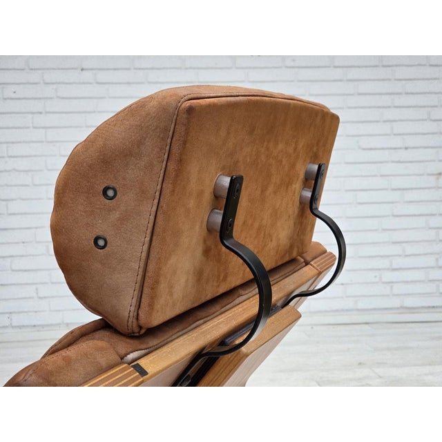 Swedish Swivel Armchair in Nubuck Leather, Canvas and Beech Bentwood, 1980s For Sale - Image 14 of 18