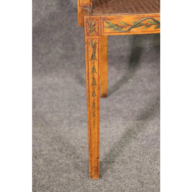 English Fine Quality Paint Decorated English Satinwood Adams Cane Armchair Circa 1920 For Sale - Image 3 of 13