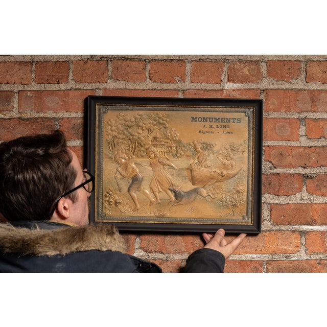 c. 1890s; James H. Long Monument Works - Algona, Iowa Embossed pictorial advertising panel produced for J. H. Long...