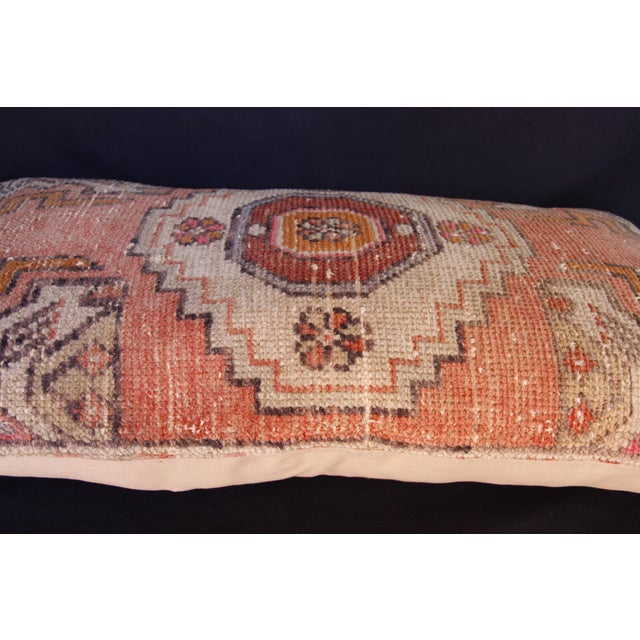 Handwoven Turkish Rug Pillow – Soft Tribal Motifs in Neutral Tones Pillow Case -16'' X 32'' For Sale - Image 12 of 13