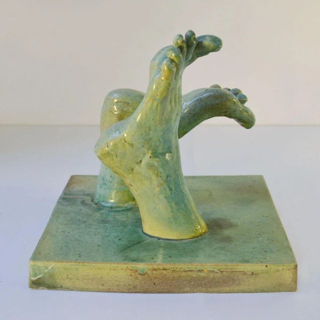 Ceramic Reliefs with Tapestry of Green Glazed Feet, Set of 4 For Sale - Image 3 of 16