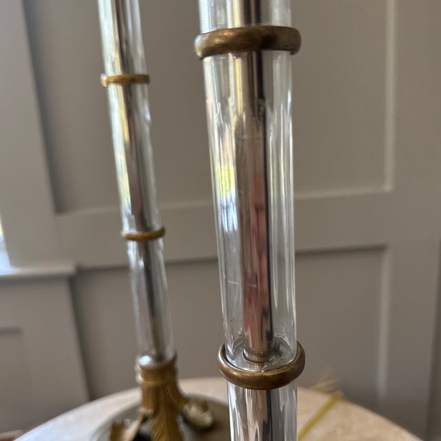 1980s John Richard Pillar Lamps Features Detailed Brass Palm Frond Accents and a Leaded Crystal Column - a Pair For Sale - Image 12 of 12