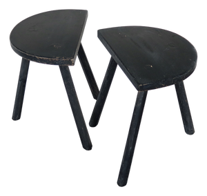 Vintage Stools in Black Painted Wood, 1970s, Set of 2