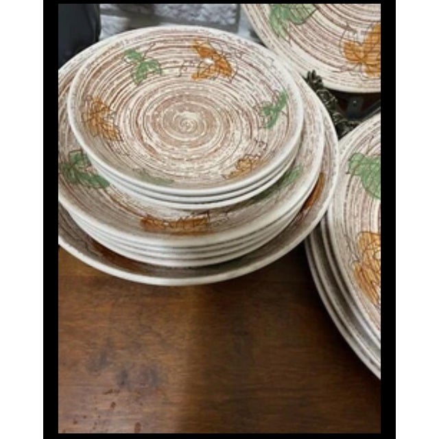 Fall Dinnerware. Mid 20th Century Nasco Hand Painted Autumn Leaves Swirl Porcelain Dinnerware Service Wares Set- 21 Pieces For Sale - Image 4 of 6