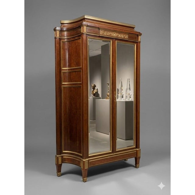 Directoire Louis XVI Style Bronze and Brass Trimmed Beveled Mirror Armoire For Sale - Image 11 of 13