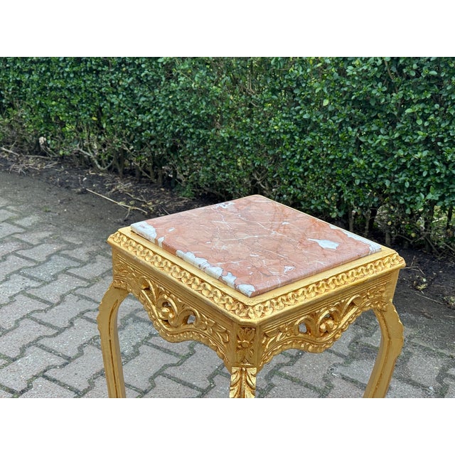 1970 French Louis XVI Gold Beech Pink Marble Tables - Pair For Sale - Image 14 of 17