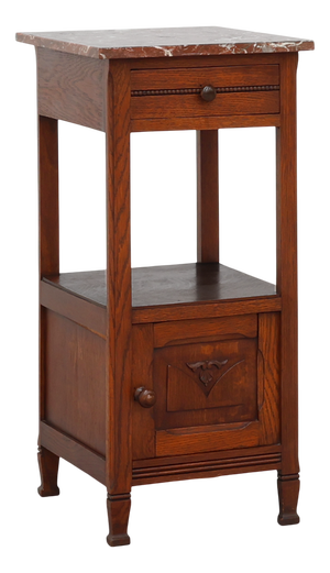 Art Deco Wood and Terracotta Marble Top Nightstand, France, 1920s