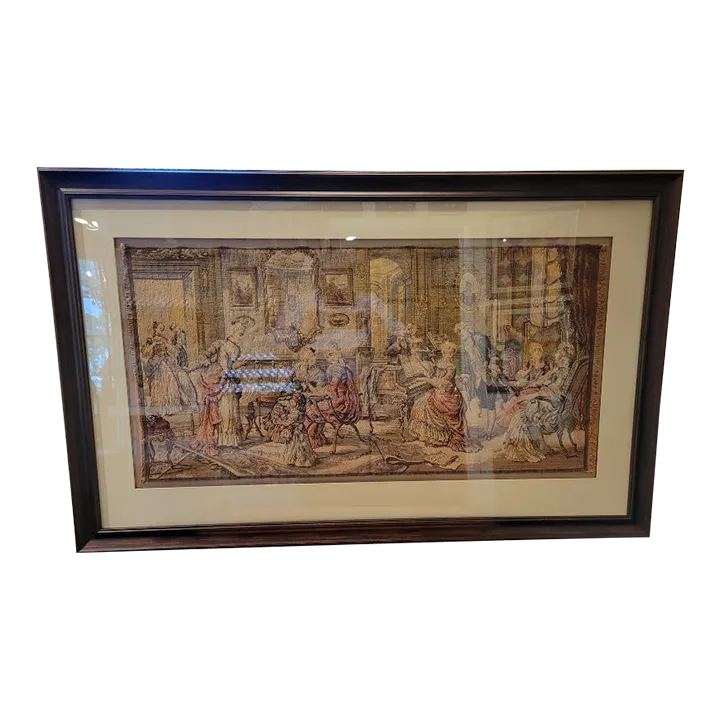 Early Vntage Framed Tapestry Depctng a Vctoran Scene n a Tavern