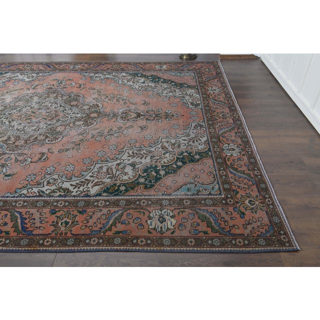 Boho Chic 1970s Vintage Persian Handmade Wool Orange Oversized Area Rug For Sale - Image 3 of 11