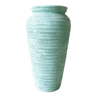 Postmodern Green Rippled Ceramic Floor Vase For Sale