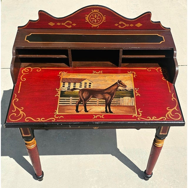 Folk Art Three Hands Corp. Hand-Painted Equestrian Folk Art Secretary Desk For Sale - Image 3 of 16