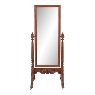 Ethan Allen 18th Century Mahogany Cheval Dressing Mirror Claw Foot Chippendale For Sale