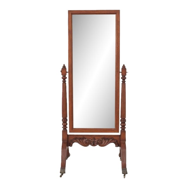 Ethan Allen 18th Century Mahogany Cheval Dressing Mirror Claw Foot Chippendale For Sale