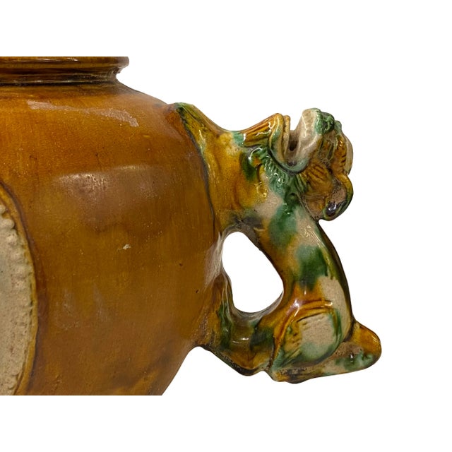 Ceramic Chinese Tri-Color San Cai Glaze Ceramic Foo Dogs Vase Jar Display For Sale - Image 7 of 9