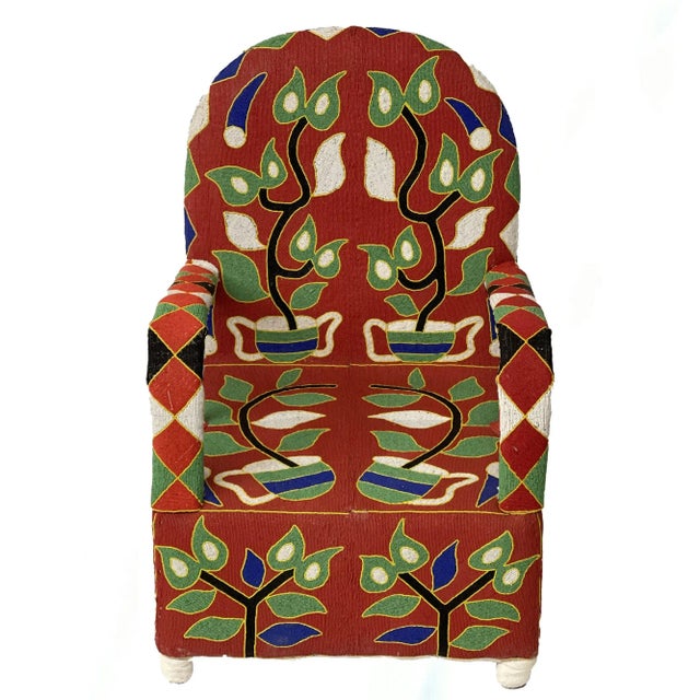 2020s Handmade African Beaded Chair in Red and Green For Sale - Image 5 of 5