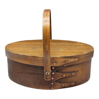 Antique Moiré Lined Shaker Handled Sewing Basket Box For Sale