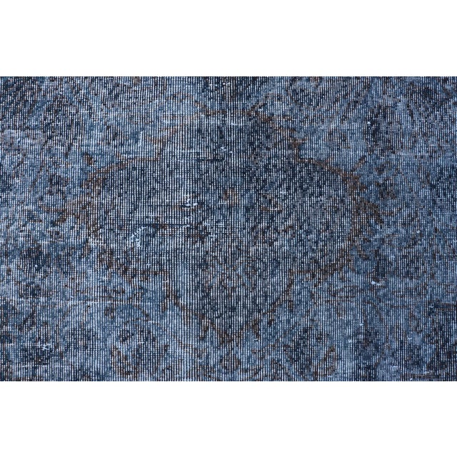 Charcoal Vintage Hand Knotted Turkish Overdyed Oushak Rug in Dark Blue and Charcoal For Sale - Image 8 of 12