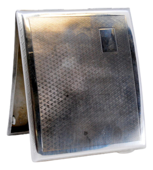 Guilloche Silver Cigarette Case with Curved Monogram Card, Polished Edges on the Edge and Hinged Lid
